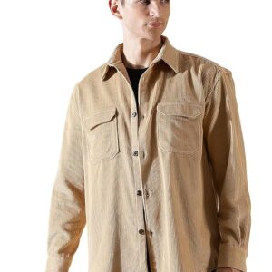 Thomas Scott Men's Premium Spread Collar Double Pocket Corduroy Oversized Shackets